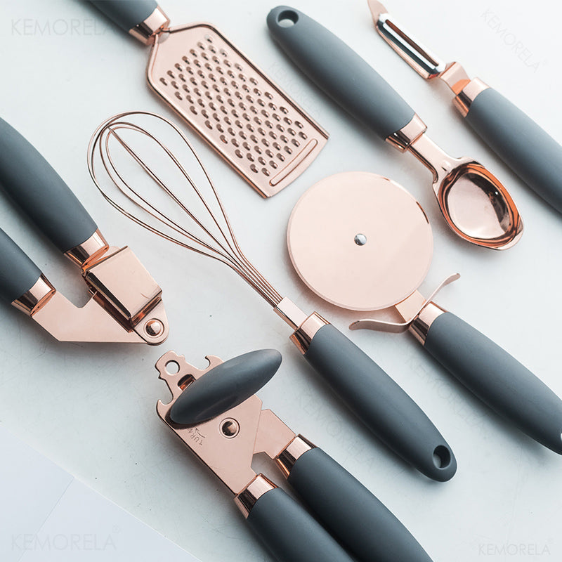 4-7PCS Rose Gold Garlic Press Pizza Cutter Kitchen Gadget Set