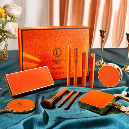 luxury orange makeup cosmetics set with Chinese style