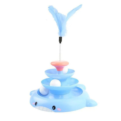 Dolphin Design Swivel Toy Ball with Feathers for Pets