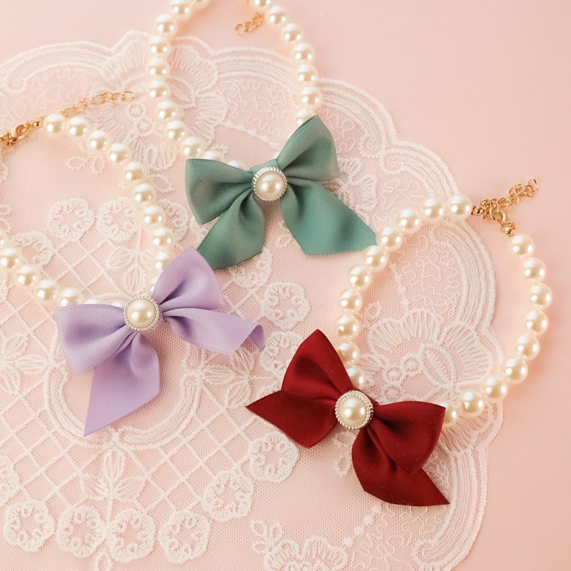 Adjustable Pearl Pet Collar with Bell and Bow