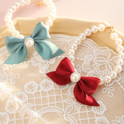 Adjustable Pearl Pet Collar with Bell and Bow