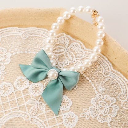 Adjustable Pearl Pet Collar with Bell and Bow